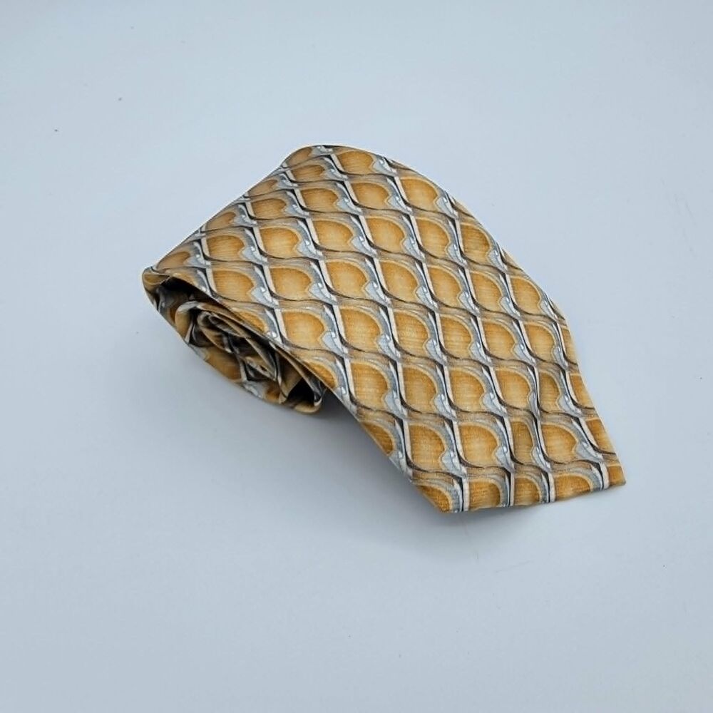 Van Heusen Silk Tie Men's orange cream Circle Geometric Necktie size 58 x 3.75